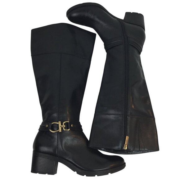 Gorgeous Bandolino Dulla Horsebit Womens 7M Leather Knee High Riding Boots Black - Picture 3 of 13